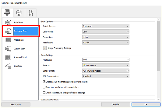figure: Settings dialog box